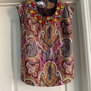 Vintage Embellished 100% Silk Paisley Sleeveless Top